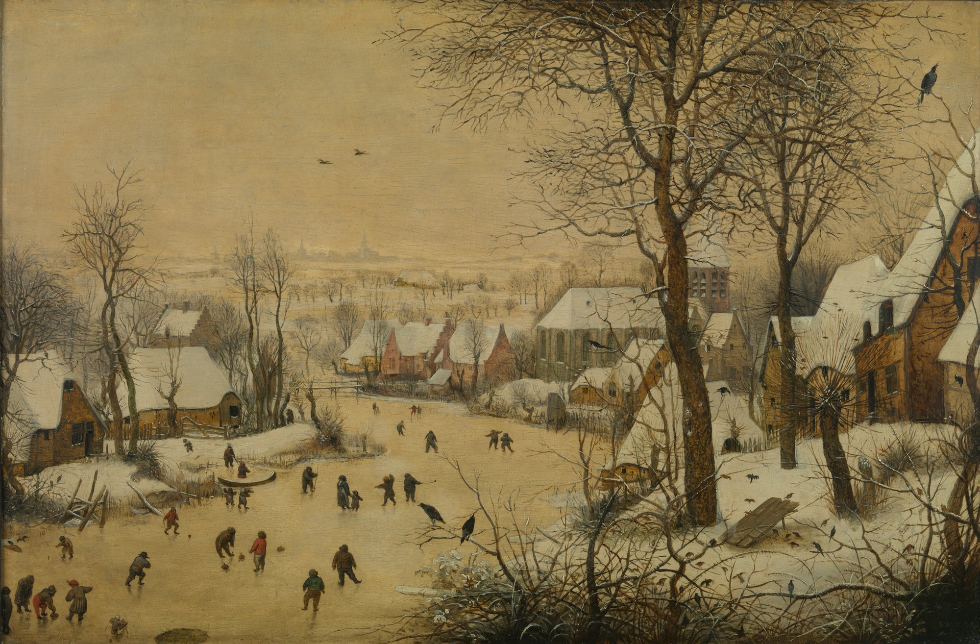 Peter Brueghel - Paysage d'Hiver avec pâtineurs et piège aux oiseaux - 1565
