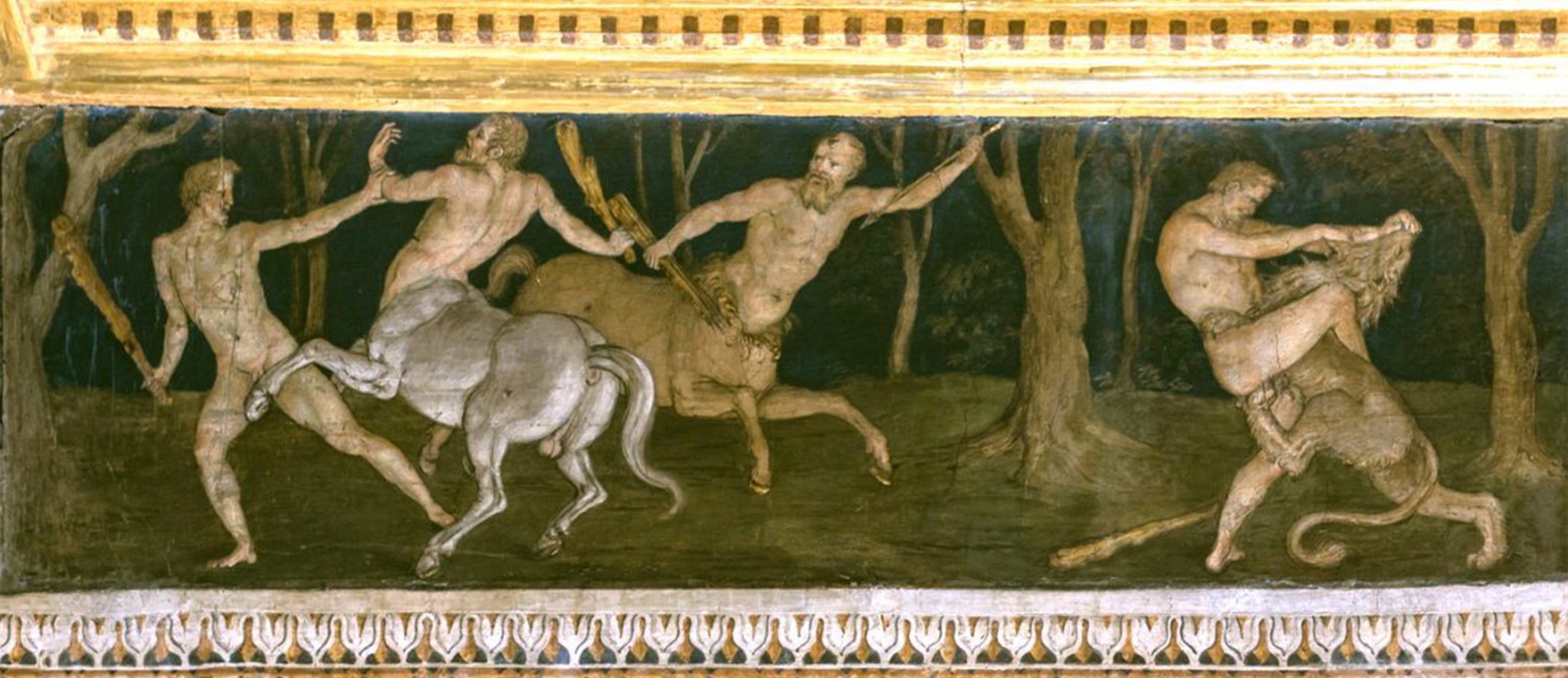 Villa Farnese - Affresco Ercole, il leone di Nemea e i centauri - XIX secolo